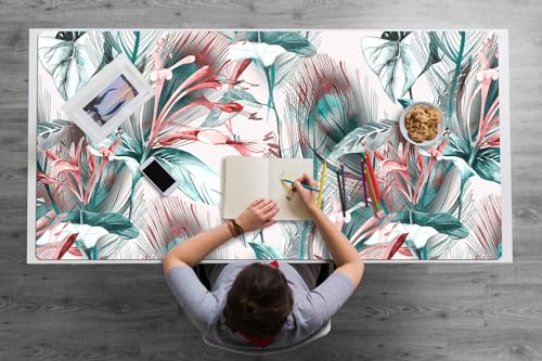 Desk mat 120x60 cm vinyle antidérapante et imperméable avec bords arrondis motif tropical