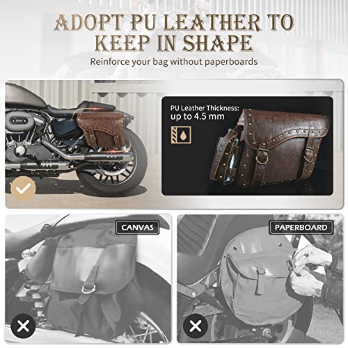 Nicecnc Motorcycle Saddle Bags, Pu Leather Motorcycle Saddlebags, Reinforced Straps & Saddle Piece, With Cup Holder, Throw Over Saddle Bags Side Bags Universal Motorcycle Accessories, Brown #TOP2