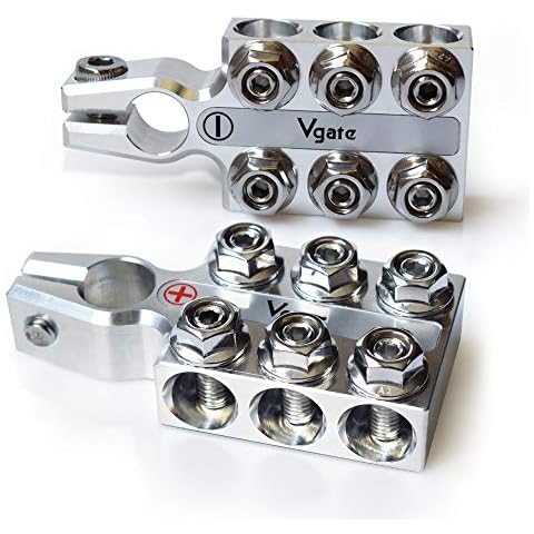 Vgate Lead Acid Battery Terminal Clamps, 8AWG up to 4/0(XL) AWG Gauge, 12-Way Connectors, Positive and Negative (+/-)(Pair) for SAE/DIN/EN Tapered Top Post Cover