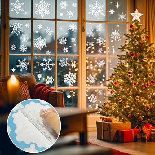 Image of NEWMIAO 438Pcs Snowflake Window Cling Stickers for Christmas Decorations, 10 Sheets Christmas Window Clings of Different Shapes Xmas Decals for Glass Home Decor Indoor and Outdoor Party Supplies