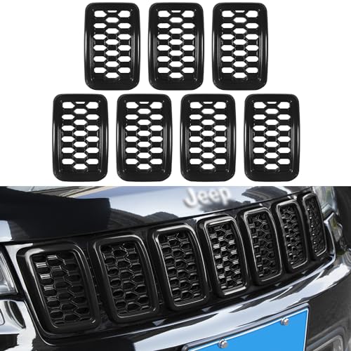 Grill Inserts Rings Covers For Jeep Grand Cherokee 2017 2018 2019 2020 2021 Honeycomb Grill Mesh...