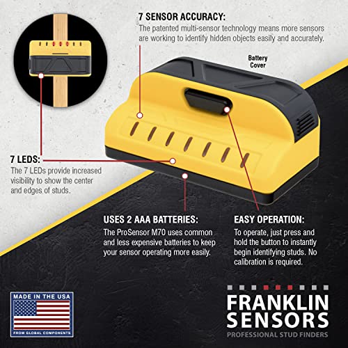 Franklin Sensors Prosensor M70 Professional Stud Finder With 7-Sensors For The Highest Accuracy Detects Wood & Metal Studs With Incredible Speed, Yellow #TOP4