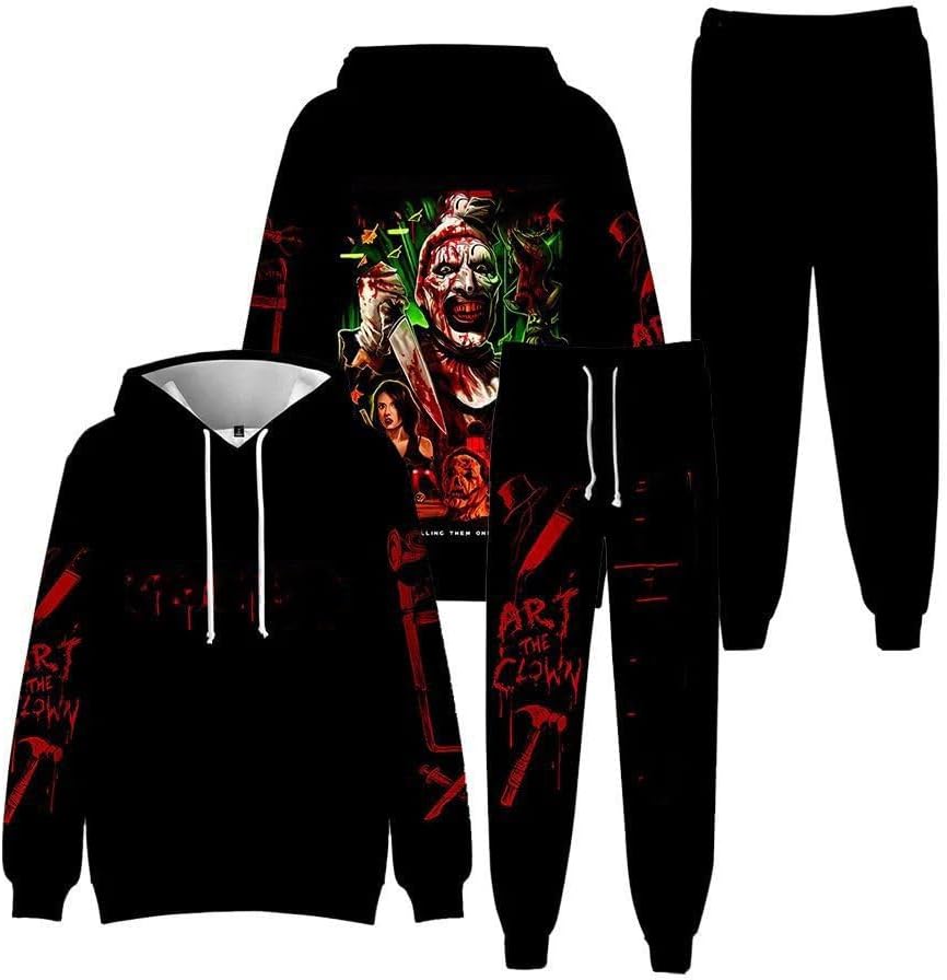 Unisex Terrifier Cosplay Sweatshirt Sweatpants Horror Art Costume Hoodie Pullover Pants for Halloween