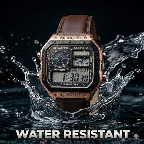 Image of Matrix Illuminator Leather Strap Digital Watch with Alarm, Stopwatch, World Time | for Men & Women