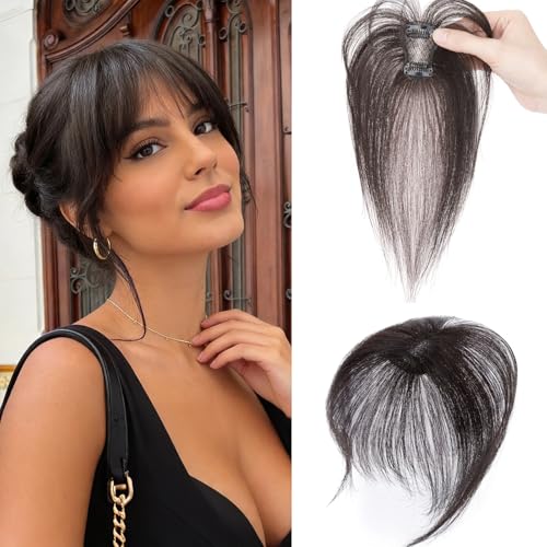 Benehair Clip on Bangs Real Human Hair with 360 Full Coverage 3D Air Bangs for Daily Wear Wispy Bang Natural Seamless Fit for Women French Bang Natural Black #1B