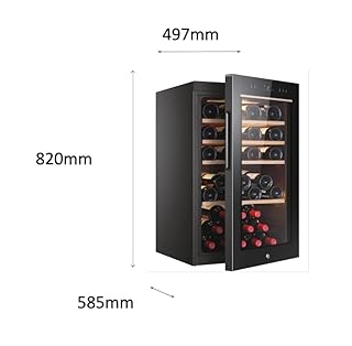 Haier Wine Bank 50 Serie 5 Cantinetta Vino, 49 Bottiglie, 1 Zona, Vetro Anti-UV, LED 3D, Ripiani in Legno, Controllo tramite App, Libera Installazione, Classe F, 49,7 x 58,5 x 82 cm, Nera - HWS49GA