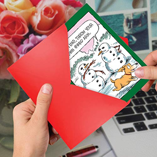 Nobleworks - Merry Christmas Greeting Card With Envelope (4.63 X 6.75 Inch) Showing Colorful Cartoons - Snowman Arm C4336Xsg #TOP4