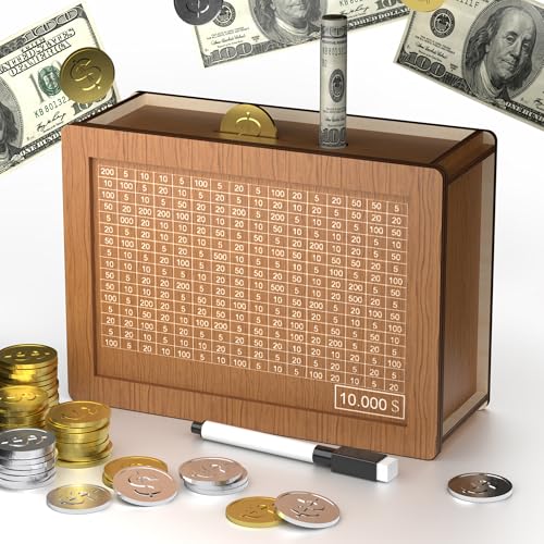 10000 Savings Challenge Box Cash Vault Wooden Coin Bank Money Sav...