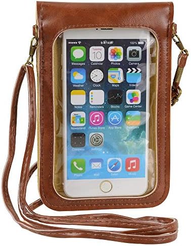 Touch Screen Cell Phone Purse Wallet Cute Small PU Leather Crossbody Bag for iPhone 11 XR XS Max 8 Plus 7 Plus, Galaxy Note10 A20 S10 Plus S9 Google Pixel 3a Xiaomi Mi 9T Redmi Note 6 Pro (Brown)