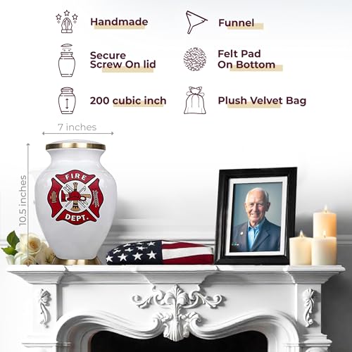 Image of Trupoint Memorials Cremation Urns for Human Ashes, Military and Patriotic Decorative Burial Urn for Veteran Adult Men and Women, Large Fireman