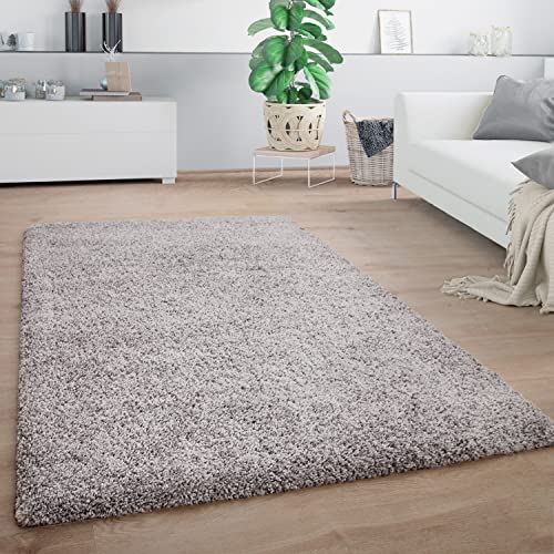 Paco Home Teppich Wohnzimmer, Schlafzimmer/Hochflor Shaggy in versch. Designs Farben und Größen, Grösse:160x220 cm, Farbe:Grau 13