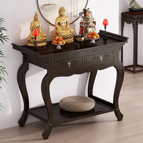 Autel de méditation bouddhiste en bois table d'offrande artisanale 39,4 pouces - 2