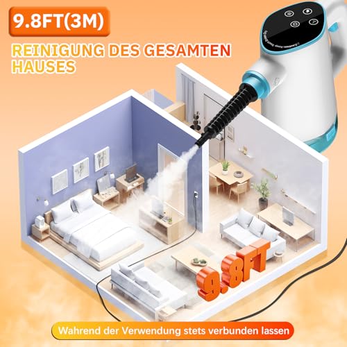 Dampfreiniger, Handdampfreiniger mit 12-Teiligem Zubehör, 450 ml Abnehmbare Tank, 15s Sofortaufheizung 1200W Mehrzweck Steam Cleaner,Chemiefrei Dampfreiniger für Haushalt, Küche, Bad, Fenster, Auto