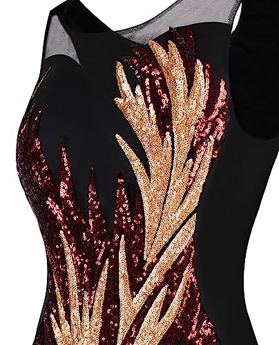 Image of ANGEL FASHIONS Women's Sheer Gold Sequined Black Splicing Evening Dress