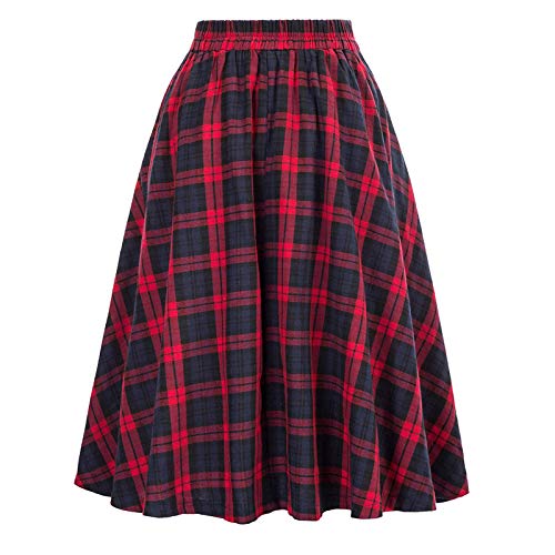 Midi Skirts for Women,Womens Summer Fashionable Casual Loose Fit Plaid Skirts Vintage Plaid High Waist Skirt with Pocket
