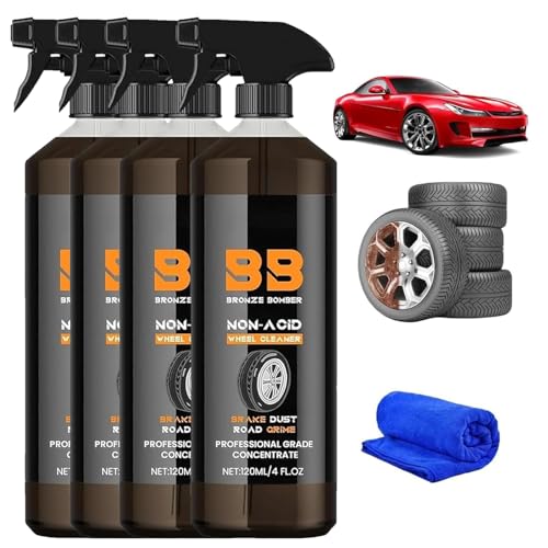 Buptop Upgraded Bronze Bomber Wheel Cleaner Tire Cleaner - Safe on Chrome and All Wheel Finishes - Brake Dust Dirt Browning Grease and Grime Remover USA (4 Pack)