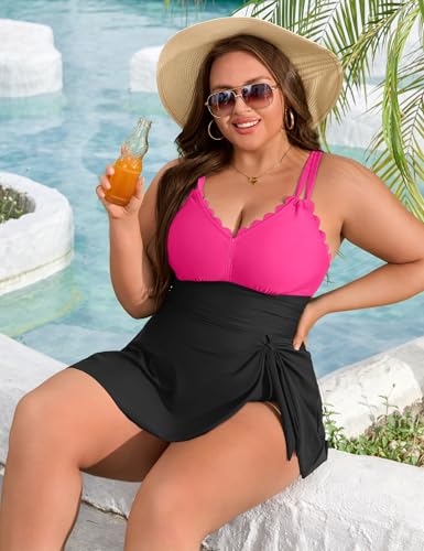 Image of Charmo Plus Size Swimsuit for Women Swim Dress Scalloped One Piece Tummy Control Bathing Suit Ruched Swim Suits 2026