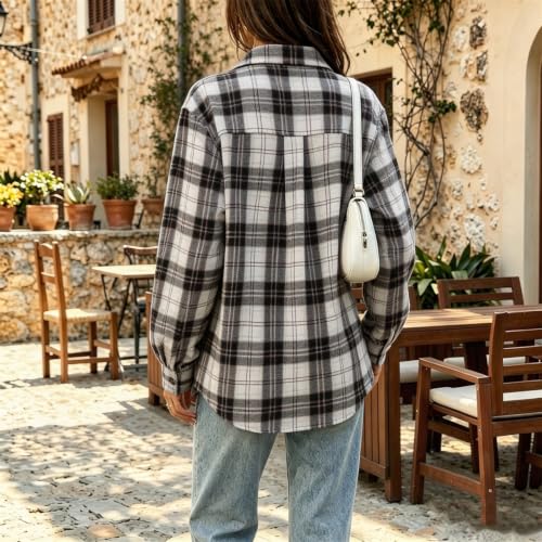 Womens Button Down Blouse Long Sleeve Plaid Stand Collared Tunic Blouses - image 2