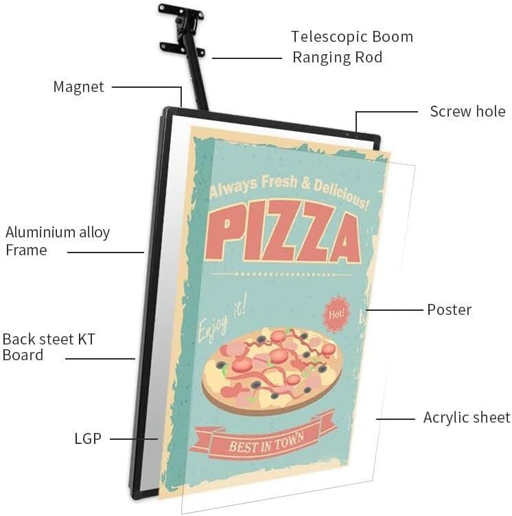 DFEDHF Slim Snap Frame LED Light Box, Led Restaurant Menu Board, LED Backlit Menu Board for Restaurant Cafe Shops Wall Mounted Billboard, 60x50cm