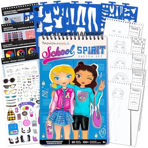 Fashion Angels School Spirit Sketch Set, Includes Sketch Pad with Stencils & Stickers, Fashion Design Sketch Book for Girls, Ideal Drawing Kit for Kids Cover
