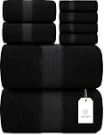 White Classic Luxury Bath Towel Set of 8 Pieces - 100% Turkish Cotton 700 GSM Highly Absorbent Towels for Bathroom, 2 Bath Towels, 2 Hand Towels, 4 Washcloths - Black