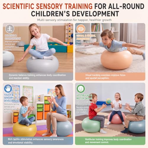 Image of Lewtemi 8 Pcs Flexible Seating for Classroom Elementary,20'' | Inflated Wobble Chair for Sensory Kids Large Yoga Ball Chairs Donut Ball Seats with Inflator for Classroom Office School