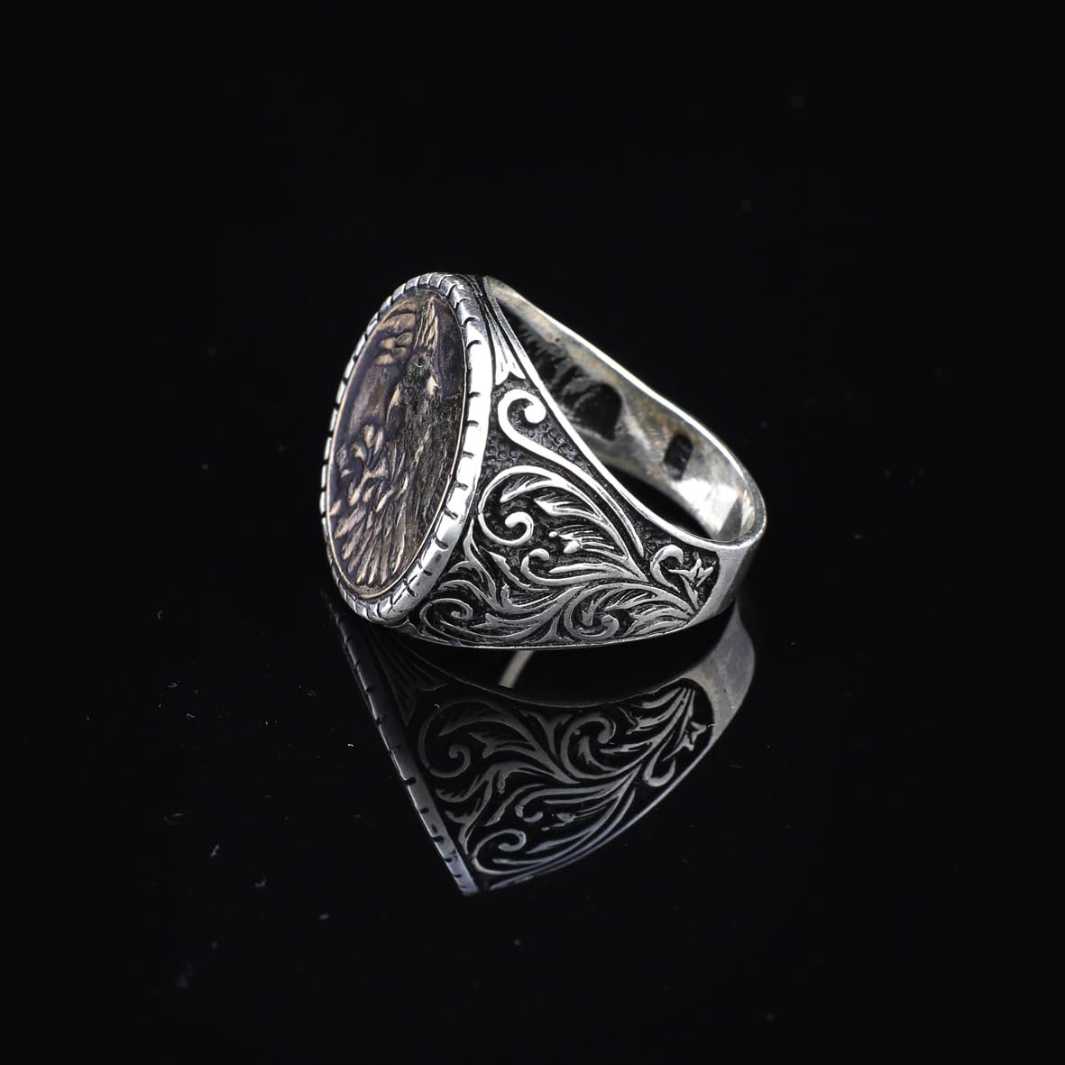 Anello dell'Aquila in Argento 925 da Uomo - Anello con Sigillo Inciso, Lucido, Stile Animale Fatto a Mano con Panno per la Pulizia dell'Argento Adeau (26)