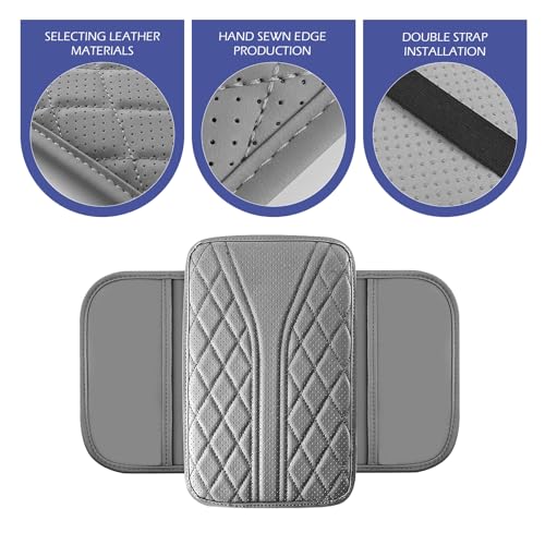 Hugwits Car Center Console Cover, Breathable Fiber Leather Car Armrest Cover with 2 Storage Bags, Universal Vehicle Center Console Pad, Universal for SUV, Sedan, Truck (Gray)