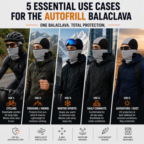 Image of AUTOFRILL Balaclava for Men - Full face mask for Bikers Helmet Liner & Head Cover for Men Breathable Mask for Motorcycle Riding & Cycling