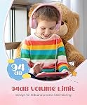 Limiteur de volume des écouteurs pour enfants 94dB, DyBaxa Casque filaire léger pliable plus sûr, Portable sur écouteurs pour enfants École Cours d'apprentissage en ligne Tablette de voyage, 3.5mm Jack, rose