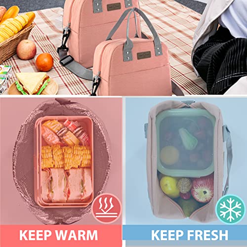 Mziart Bento Lunch Bag For Women Men, Insulated Lunch Tote Bag Reusable Cooler Lunch Box Holder With Adjustable Shoulder Strap For Work Picnic Travel Beach (Pink) #TOP1