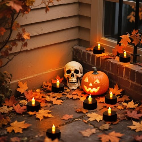 Image of Tea Lights Battery Operated Candles LED Tea Lights Flameless Candles 200+ Hours Flickering Fake Tealights for Halloween, Christmas Aniversary Home Table Decor(Black, 50 Pack)