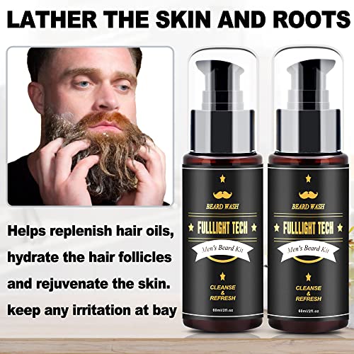 Fulllight Tech 2 Pack Beard Wash/Beard Shampoo W/Argan Oil & Jojoba Oils,Rosemary Extract - Clean & Moisturizing & Nourishing For Mustache & Beard Maintenance Growth-Beard Kit For Men Gift #TOP2