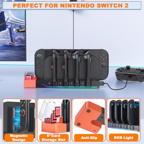 Image of [Switch 2 /1 Charger Dock], Switch 2 /1 Controller Charging, 8 in 1 Fast Charger for Joycon 2 /1, Wireless Portable Dual-Direction Magnetic Charger for Nintendo Switch 2 /11