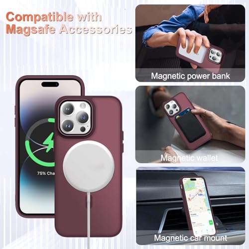 Image of YENAPOON for iPhone 14 Pro Max Case, Matte Magnetic Phone Case, Wine Red | Fit for Magsafe, Screen Protector Included, Translucent Frosted Slim Shockproof Protective Cover