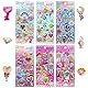 Meafeng 3D Sticker für Kinder, Aufkleber Kinder Schüttelsticker mit Glitzer, 12 Verschiedene Themen Sticker Set für Mädchen, Süßigkeiten, Herzen, Eiscreme, Party, Regenbogenburg