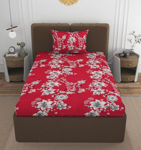 Image of VOMZER 300 Threadcount Elastic Fitted Bedsheets Single Bed with 1 Pillow Cover | Single Bed with All Around Elastic, Size 36 X 72 X 8 Inches
