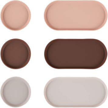 Blue Ginkgo Mini Silicone Trays Set of 6 Easy-Clean Organizers for Bathroom, Kitchen, Desk, Vanity, and Cosmetics Brown, Tan, Ivory