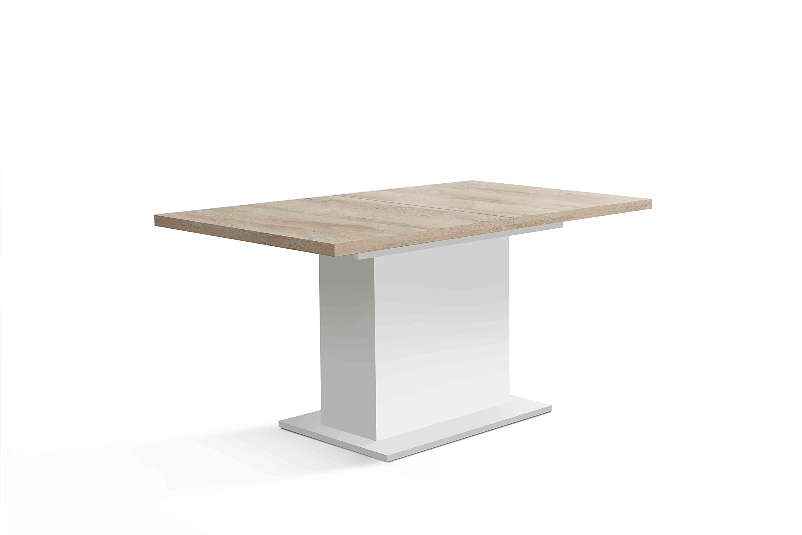 FORTE Elara Tisch ausziehbar, Holzwerkstoff, Weiß Matt / Bianco Eiche, 76,6 x 160 x 90 cm
