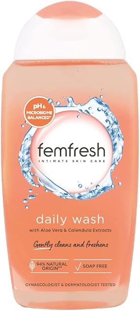 Femfresh Everyday Care Daily Intimate Vaginal Wash  Feminine Hygiene Shower & Bath Gel Cleanser  pH Balanced, Soap Free Gel Formula with Natural Aloe Vera & Calendula  250 ml (Pack of 1)