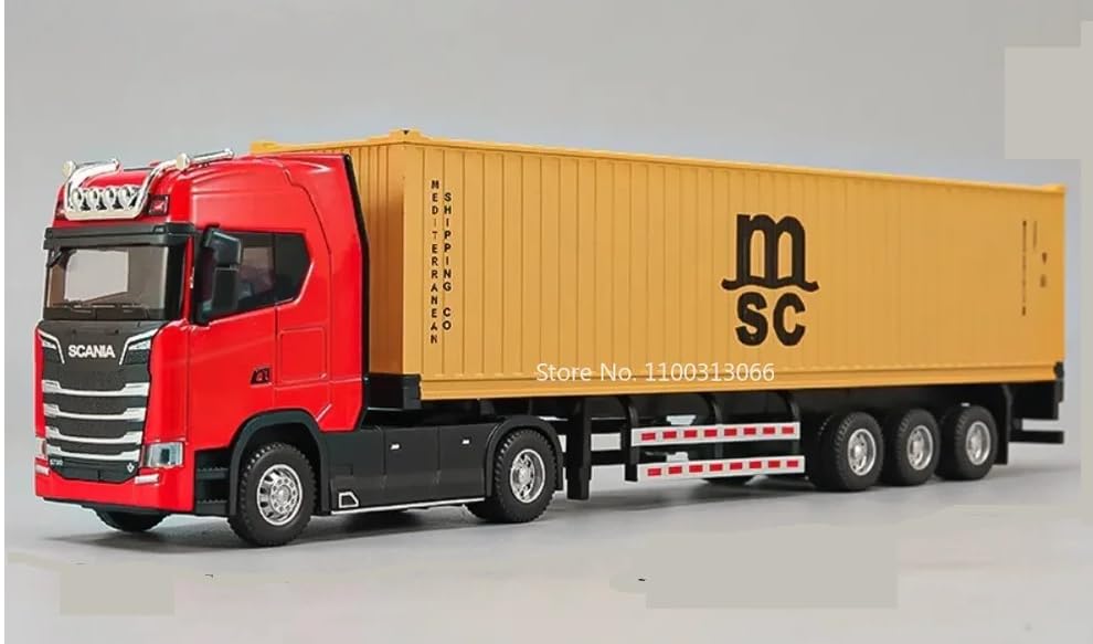 Image of 1 /50 Diecast Truck Toy Car Model Removable Transport Container Lorry Vehicle with Light Pull Back Toy Boys (RED&Yello)