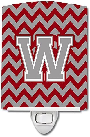Caroline's Treasures CJ1043-WCNL Letter W Chevron Crimson and Grey Ceramic Night Light Compact, UL-Certified, Ideal for Bedroom, Bathroom, Nursery, Hallway, Kitchen, 6x4x3, Multicolor image 2