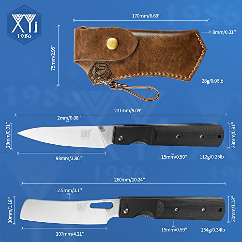 Xyj 2Pcs/Set Pocket Folding Knife Survival Foldable Knives For Kitchen Travel Outdoor Camping Folding Knife With Sheath,Whetstone,Tiny Knife,Lightweight,Stainless Steel #TOP1