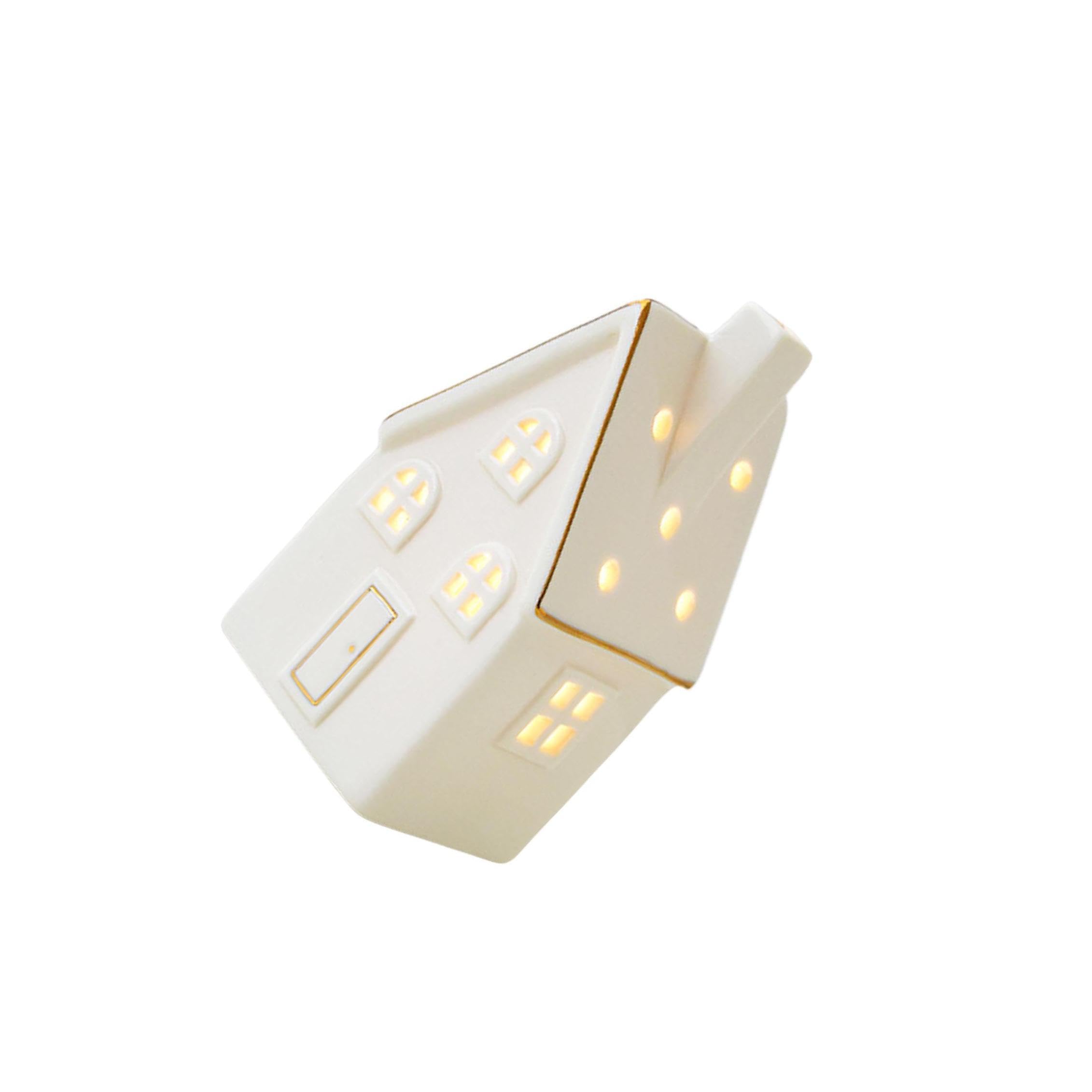 AMSLSIU Adorable Ceramic Lighted Statue Xmas Table Decoration Christmas Village Scene House Craft Christmas Village Houses Bedroom Scene House Table, 6.5x6.2x12.5cm