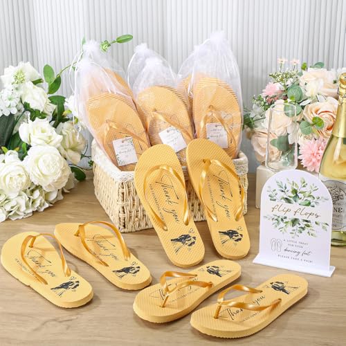 Image of 24 Pairs Bulk Flip Flops for Wedding Guests | Reception Sandals, Wedding Party Favors with Sign, Size Cards, Bagged, Dance Floor Slippers