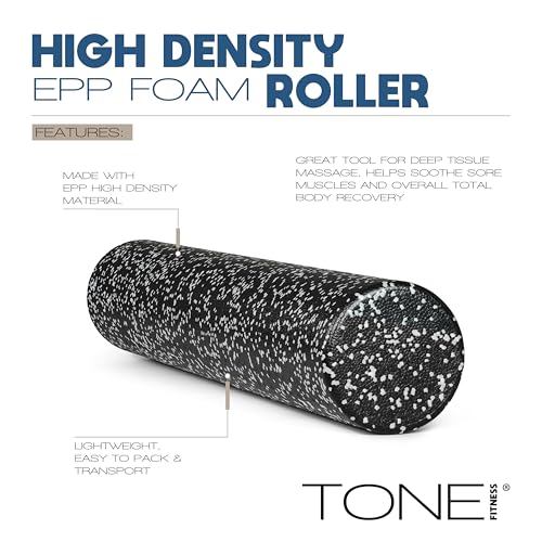 Tone Fitness High Density EPP Foam Exercise Foam Roller for Yoga, Pilates, Stretching, Massage, and Recovery 36 inch Black/White Speckled - Thumbnail 3
