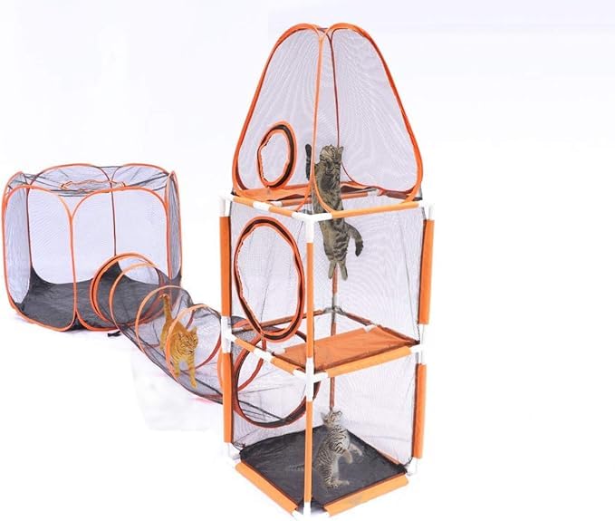 3 in 1 Cat Tent 3-Level Climbing Tower with Tunnel Pet Play House Outdoor Large Foldable Cat Enclosure Puppy Playpens (Styles 6)