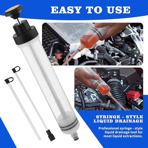 500ml Ölabsaugspritze, Ölabsaugpumpe mit 2 Schlauch,Ölabsaugpumpe & Umfüllpumpe für Verschiedene Öle,Bremsflüssigkeit, Kühlmittel, Getriebeöl – Manuelle Flüssigkeitspumpe Spritze 500ml