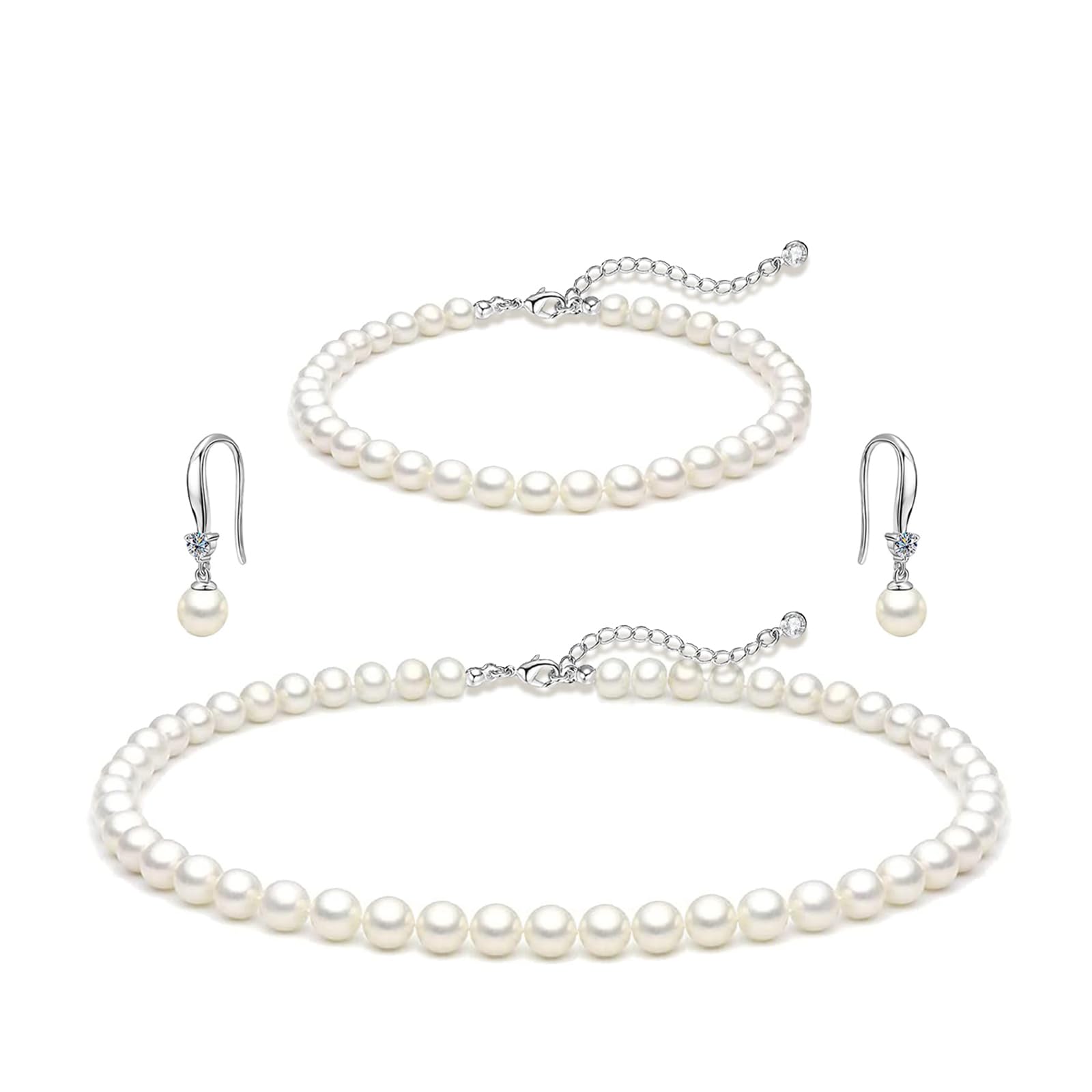 Tennis Necklace Bracelet for Women, Sterling Sliver, Dainty Chocker Necklace, Crystal Bracelet for Women, Wedding Jewelry for Bride, Sparkly Party Prom Hypoallergenic