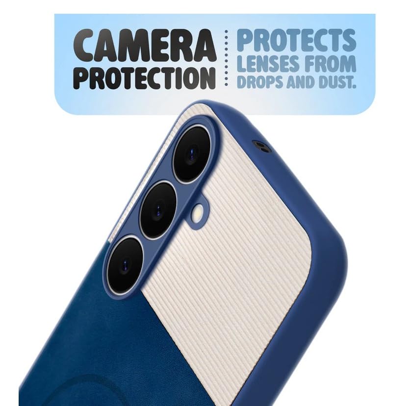 Image of Bintage CASE Mac Safe Design Hard Light Weight Back Case | Soft Border Camera Protect | Dual PU Leather Finish Back Cover Compatible for Samsung Galaxy A35 5G - White & Blue